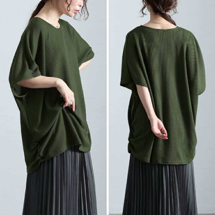 大きいサイズ レディース サイドギャザー畦編みドルマントップス　cast-5552028 【メール便可】