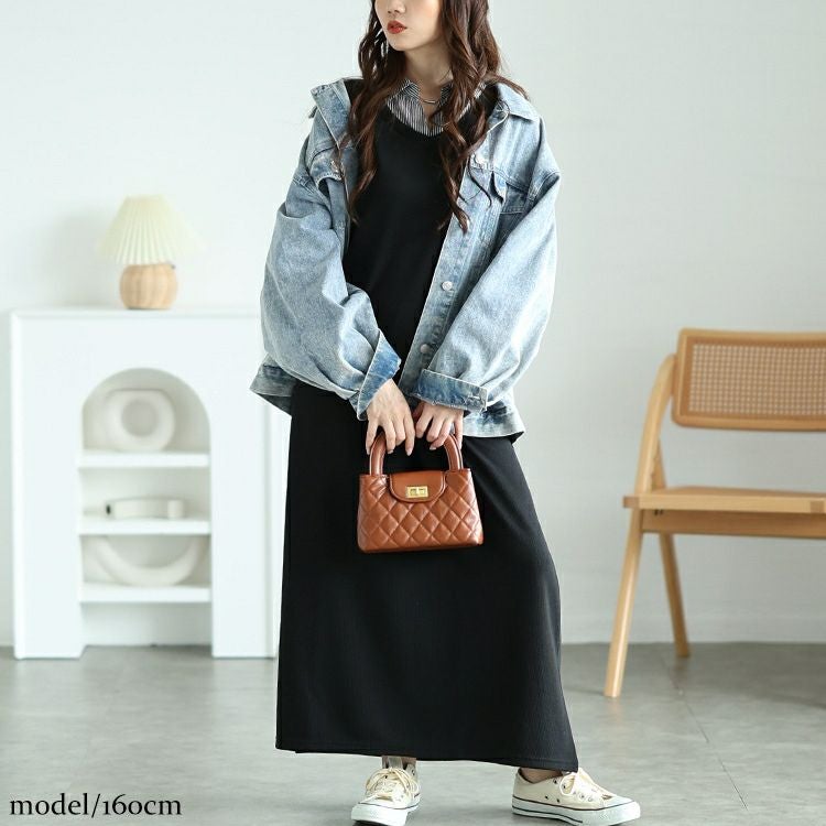 大きいサイズ レディース ストライプシャツ重ね着風ワンピース　cast-5552026