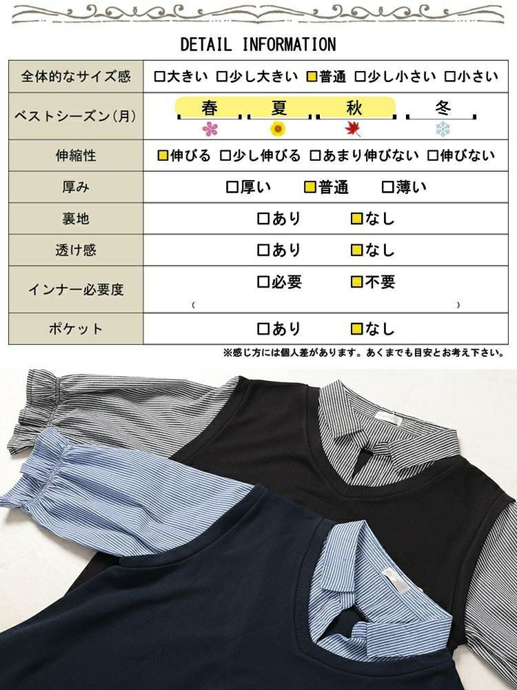 大きいサイズ レディース ストライプシャツ重ね着風ワンピース　cast-5552026