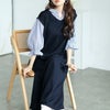 大きいサイズ レディース ストライプシャツ重ね着風ワンピース　cast-5552026 ネイビー