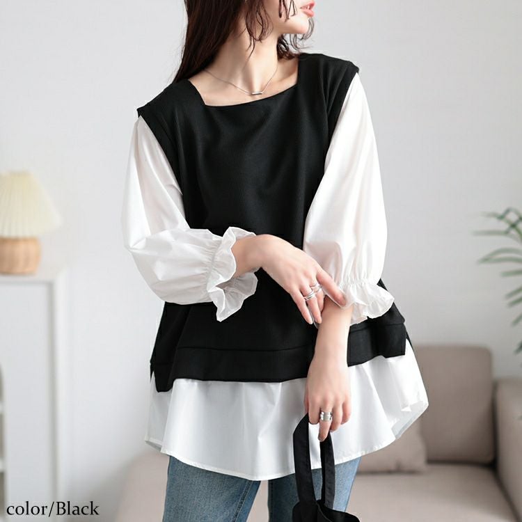 大きいサイズ レディース キャンディスリーブ重ね着風チュニック　cast-5552024