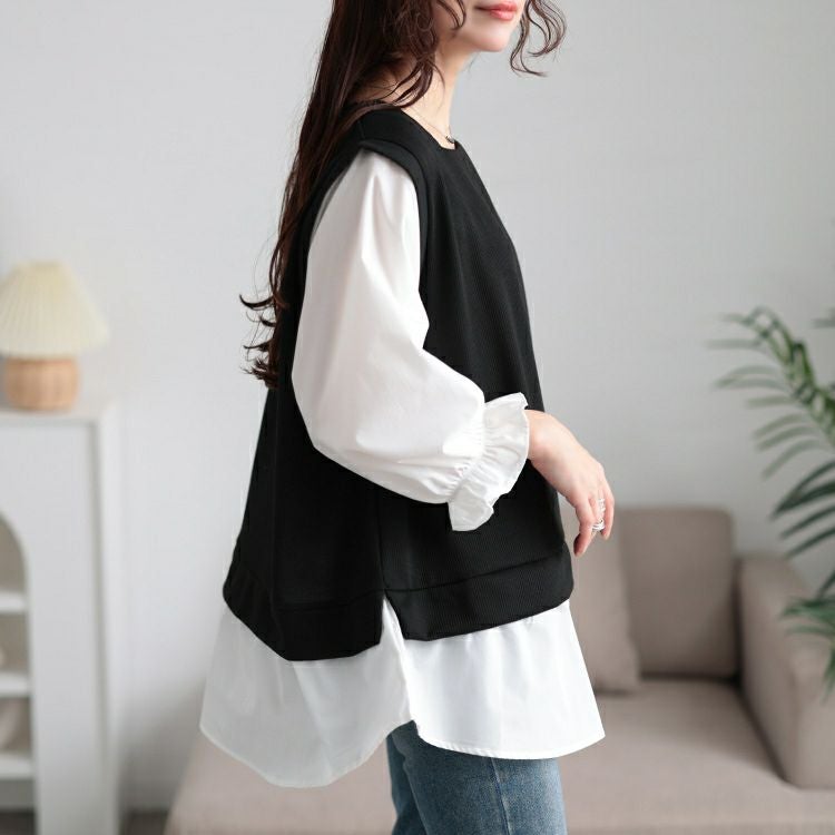 大きいサイズ レディース キャンディスリーブ重ね着風チュニック　cast-5552024