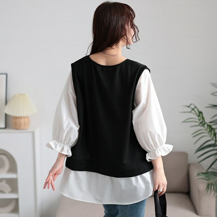 大きいサイズ レディース キャンディスリーブ重ね着風チュニック　cast-5552024