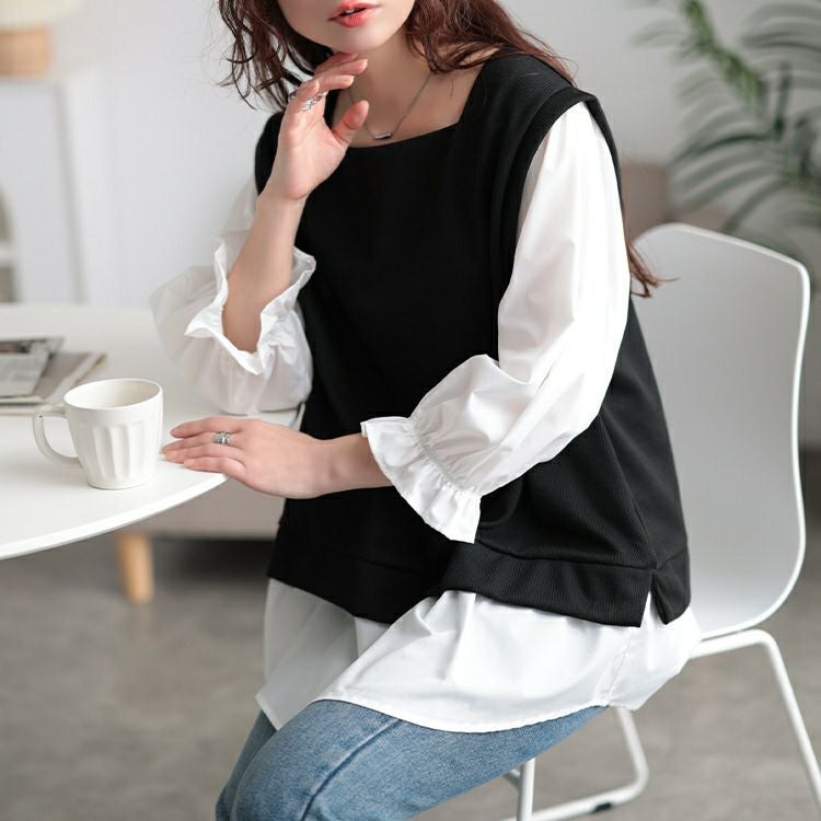 大きいサイズ レディース キャンディスリーブ重ね着風チュニック　cast-5552024