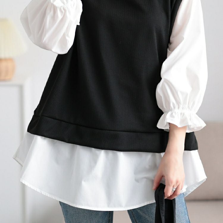 大きいサイズ レディース キャンディスリーブ重ね着風チュニック　cast-5552024