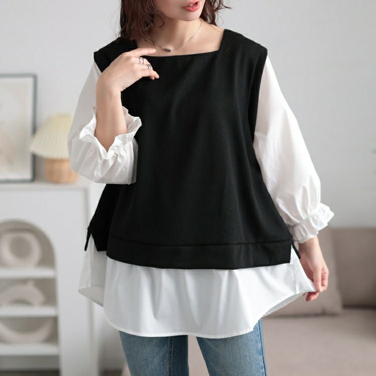 大きいサイズ レディース キャンディスリーブ重ね着風チュニック　cast-5552024