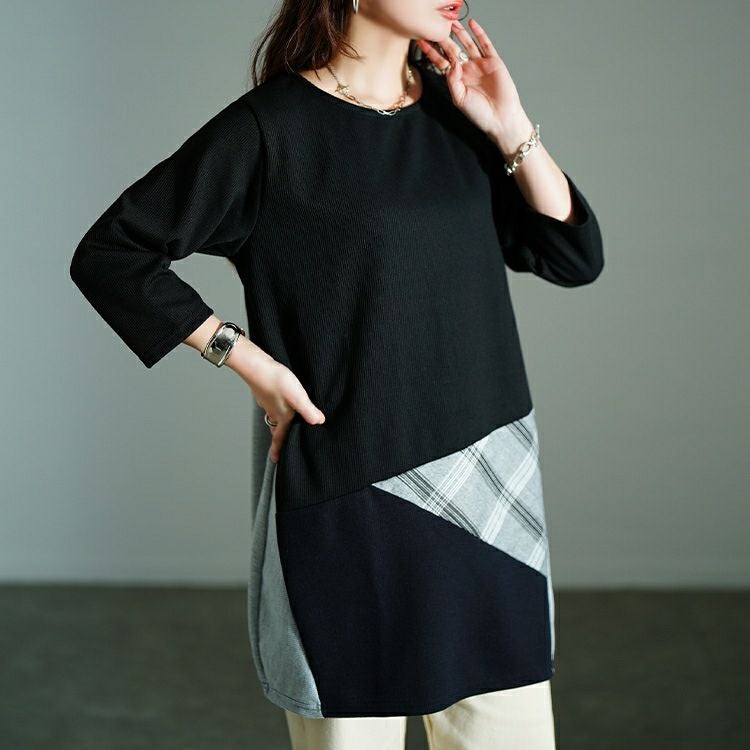 大きいサイズ レディース パッチワークコクーンチュニック　cast-5552023 【メール便可】