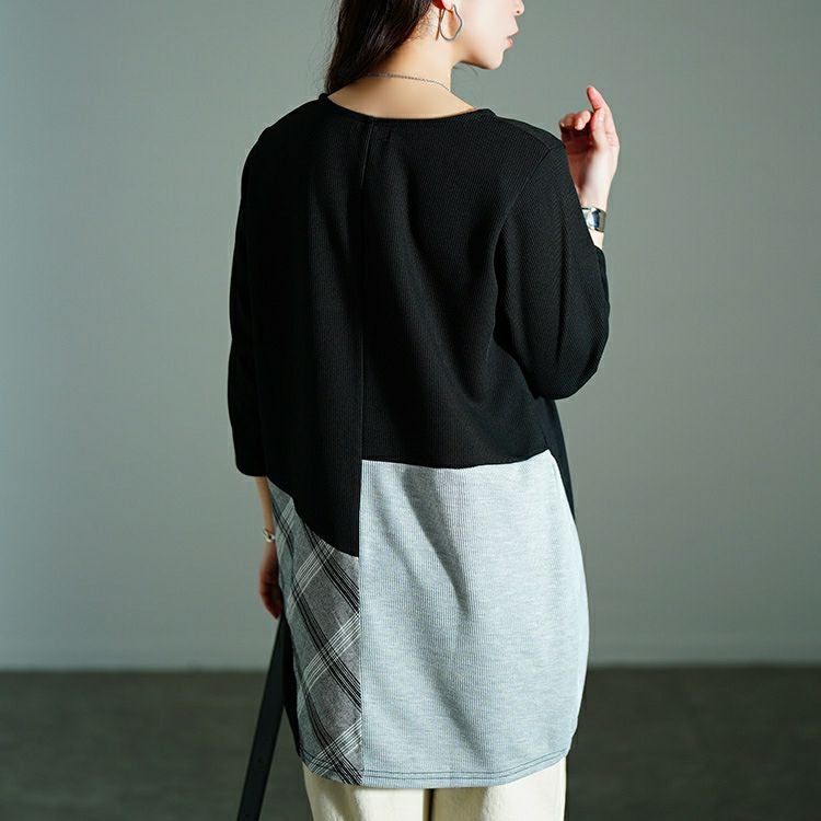 大きいサイズ レディース パッチワークコクーンチュニック　cast-5552023 【メール便可】