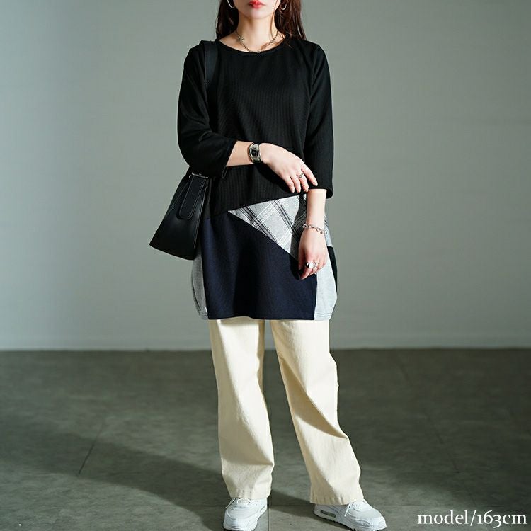 大きいサイズ レディース パッチワークコクーンチュニック　cast-5552023 【メール便可】