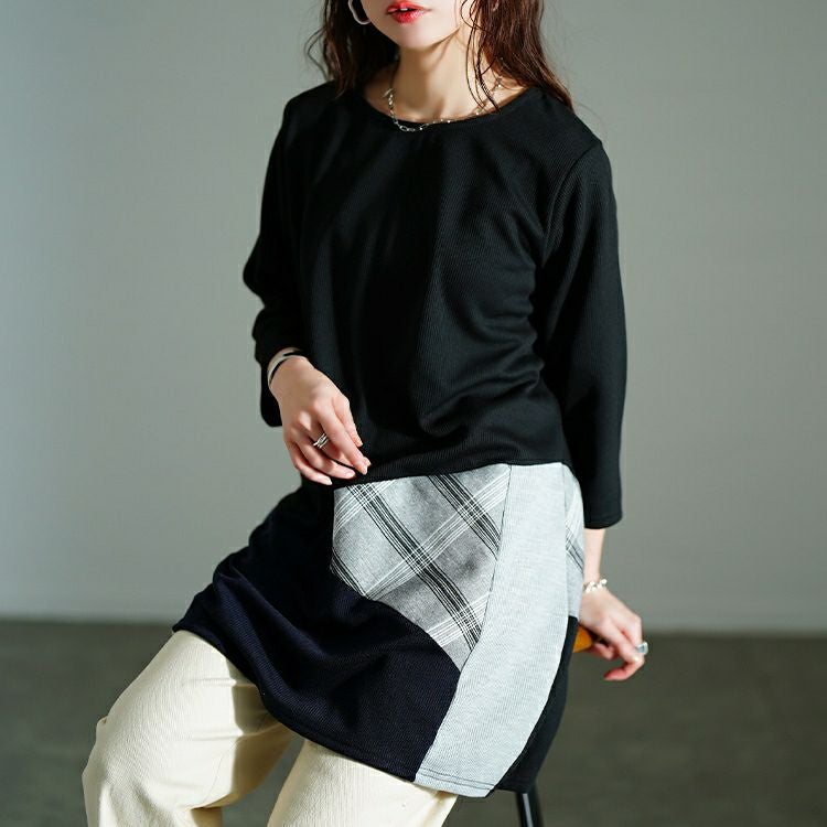 大きいサイズ レディース パッチワークコクーンチュニック　cast-5552023 【メール便可】