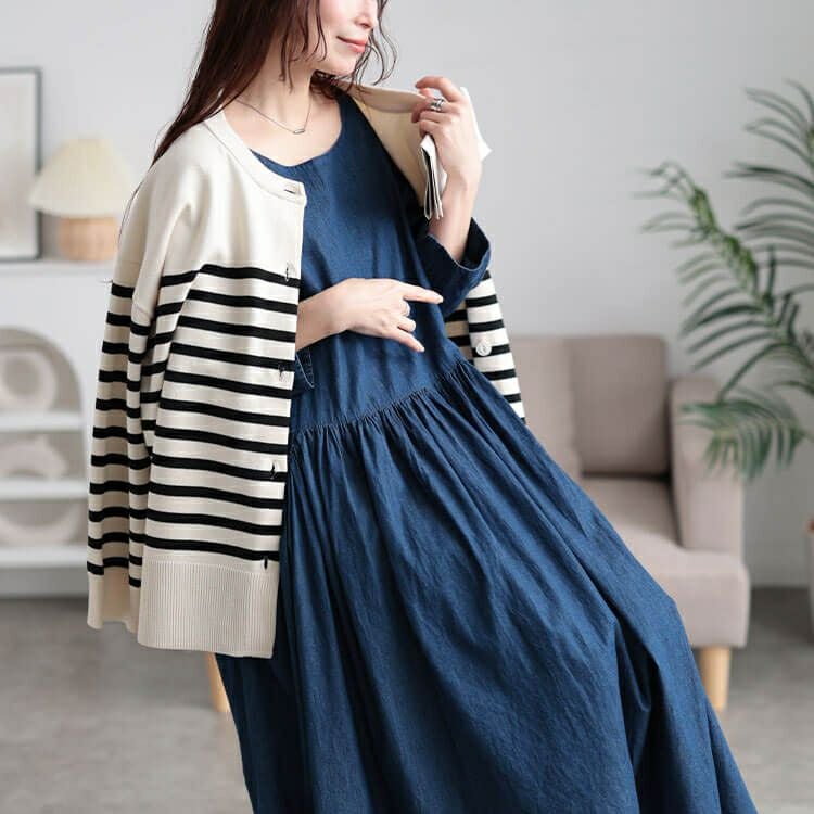 大きいサイズ レディース ギャザーポケットコットンデニムワンピース　plan-381003