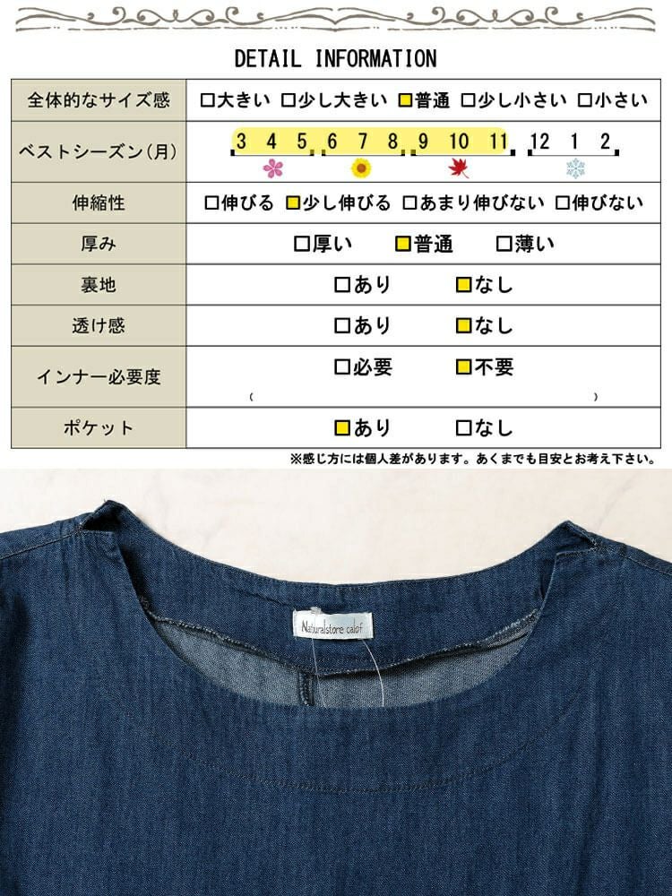 大きいサイズ レディース ギャザーポケットコットンデニムワンピース