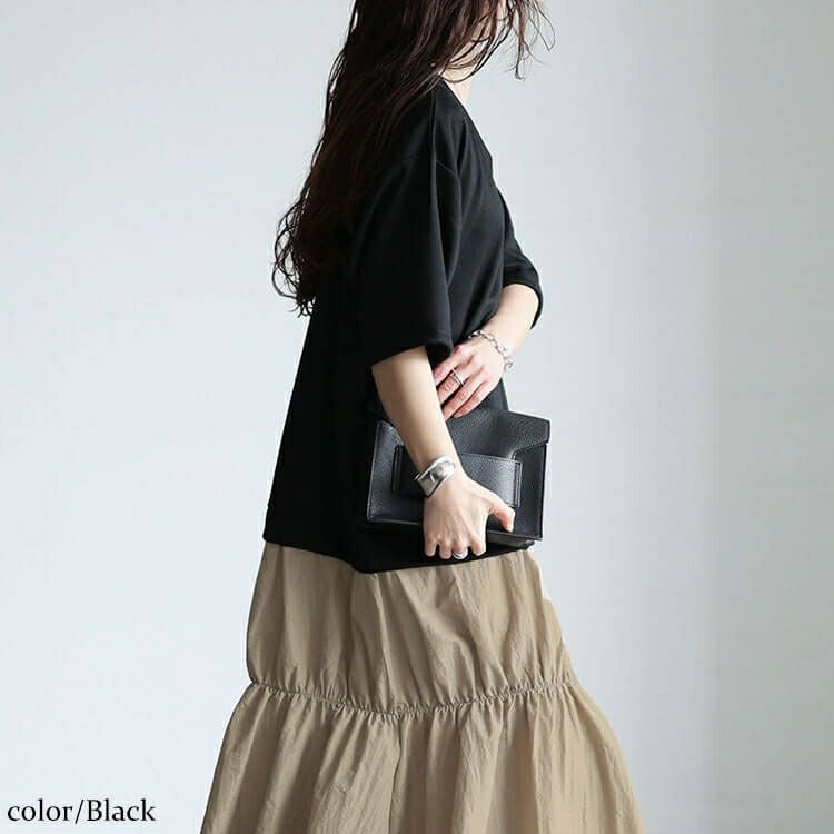 大きいサイズ レディース Vネック異素材ドッキングギャザーワンピース　sw-0732