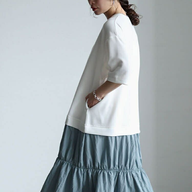 大きいサイズ レディース Vネック異素材ドッキングギャザーワンピース　sw-0732