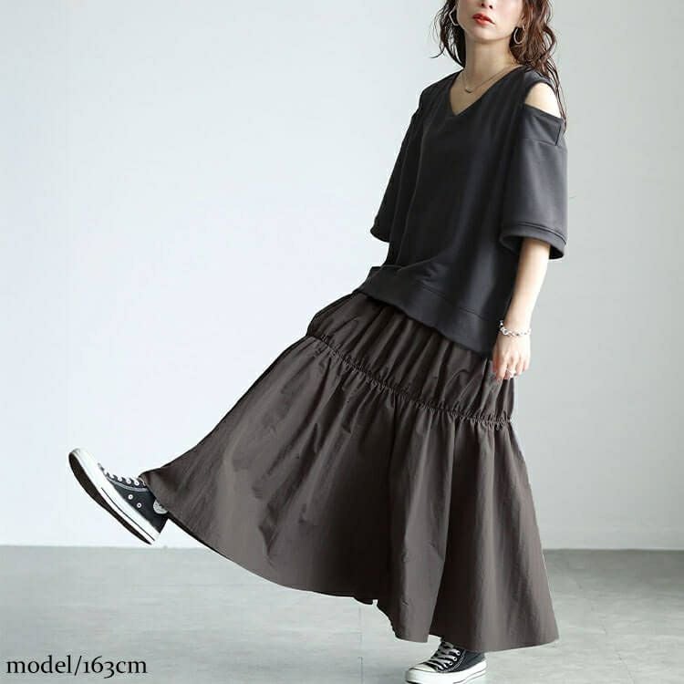 大きいサイズ レディース スリット袖ドッキングギャザーワンピース　sw-0731