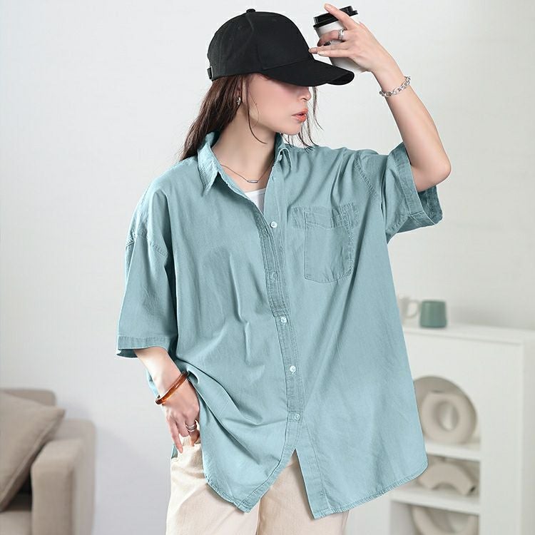 大きいサイズ レディース 裾グラデオーバーサイズコットンデニムシャツ　wd-0380 【メール便可】