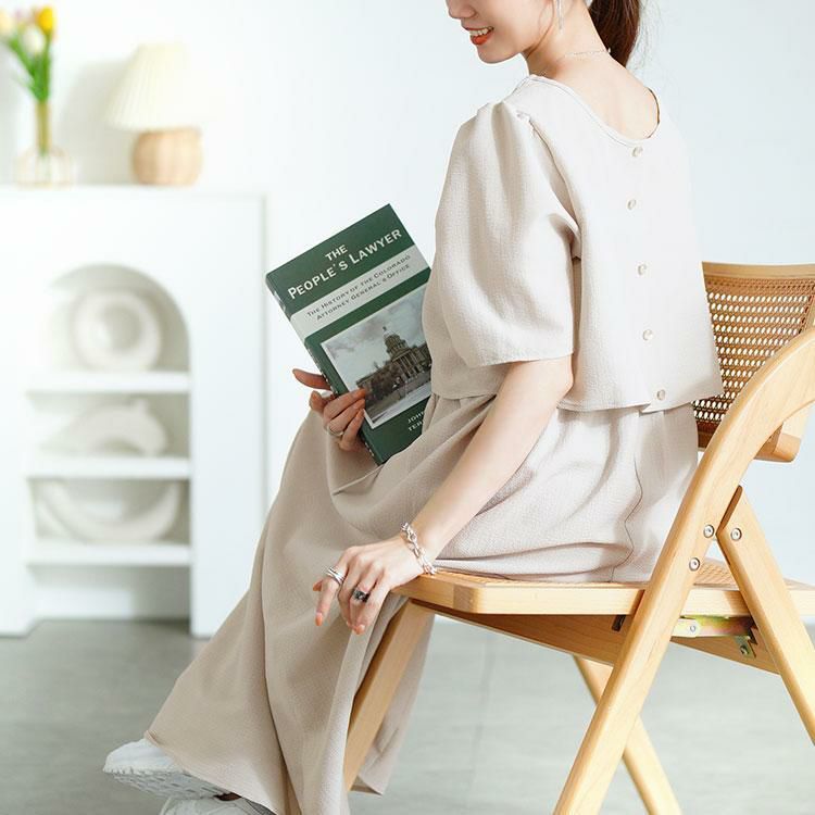 大きいサイズ レディース 前ドロストブラウス＆キャミワンピース2点セット　tani-36529ll ライトカーキ