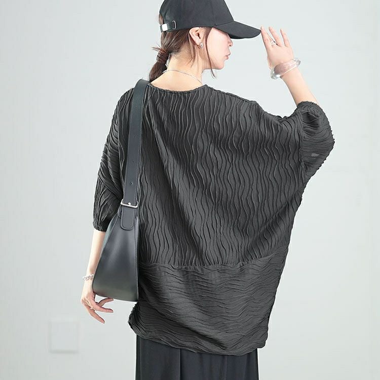 大きいサイズ レディース ウェーブストライプドルマンチュニック　maru-30142