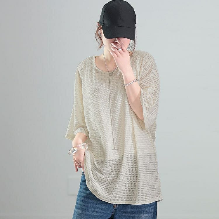 大きいサイズ レディース ダイヤ柄ジャガードビッグTシャツ　maru-30138 【メール便可】