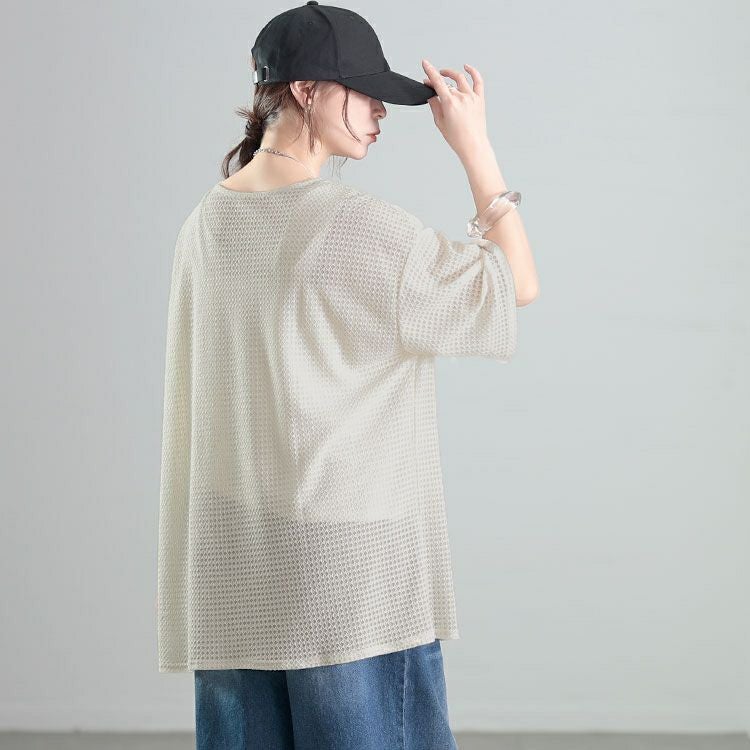 大きいサイズ レディース ダイヤ柄ジャガードビッグTシャツ　maru-30138 【メール便可】