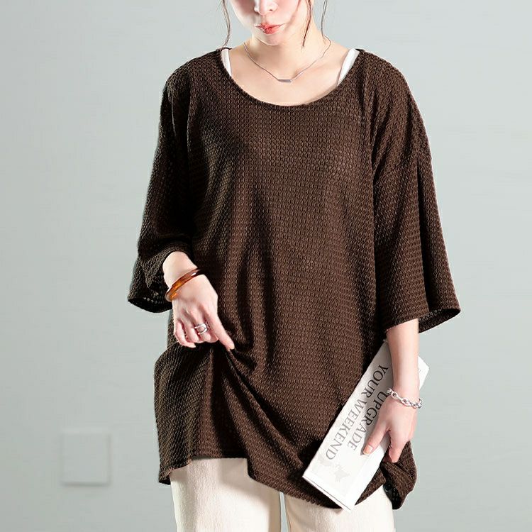 大きいサイズ レディース ダイヤ柄ジャガードビッグTシャツ　maru-30138 【メール便可】