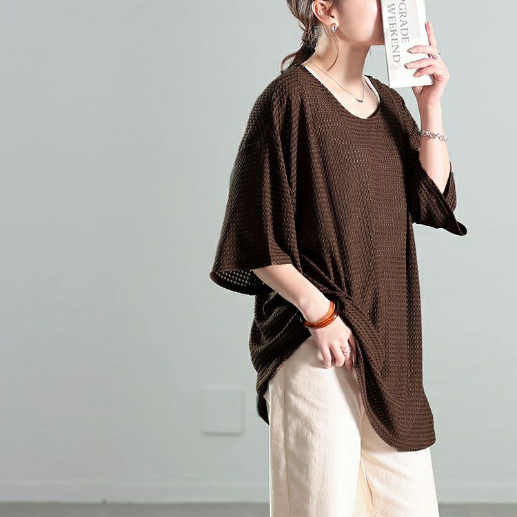 大きいサイズ レディース ダイヤ柄ジャガードビッグTシャツ　maru-30138 【メール便可】