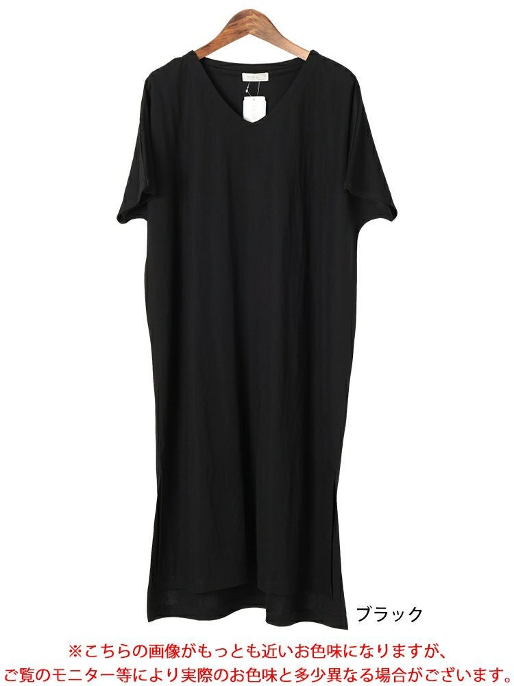 大きいサイズ レディース UVカット＆接触冷感ストレッチ鹿の子サイドスリットワンピース　map-40 【メール便可】