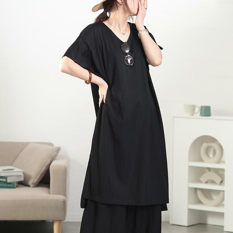 大きいサイズ レディース UVカット＆接触冷感ストレッチ鹿の子サイドスリットワンピース　map-40 【メール便可】 ブラック