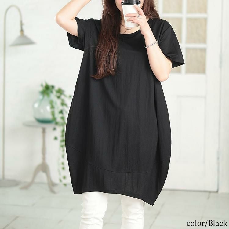 大きいサイズ レディース UVカット＆接触冷感ストレッチ鹿の子コクーンチュニック　map-39 【メール便可】 ブラック