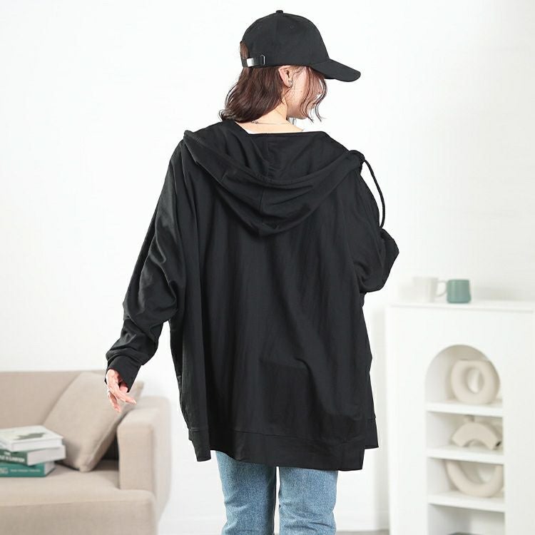 大きいサイズ レディース UVカット＆接触冷感ストレッチ鹿の子ドルマンZIPパーカー　map-37