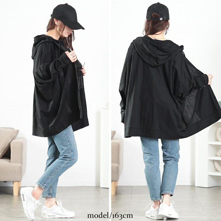 大きいサイズ レディース UVカット＆接触冷感ストレッチ鹿の子ドルマンZIPパーカー　map-37