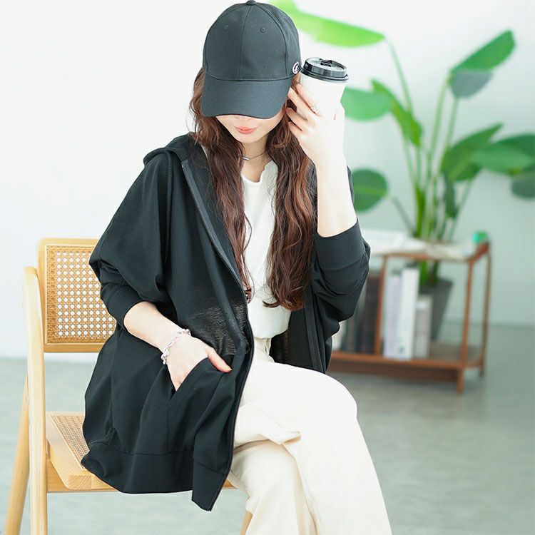 大きいサイズ レディース UV対策＆吸水速乾ドルマンZIPパーカー　map-33