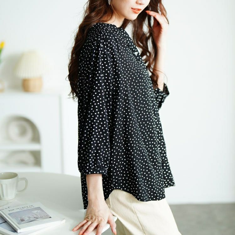 大きいサイズ レディース ドット柄ギャザーブラウス　cpdai-640725 【メール便可】