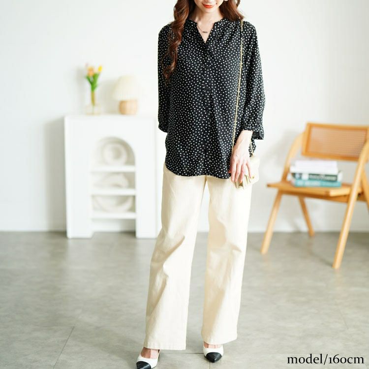 大きいサイズ レディース ドット柄ギャザーブラウス　cpdai-640725 【メール便可】