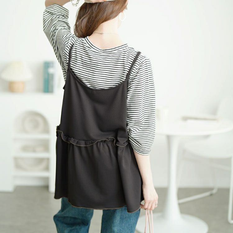 大きいサイズ レディース メロウペプラムロゴビスチェ＆ボーダーTシャツ2点セット　cpdai-659639 【メール便可】