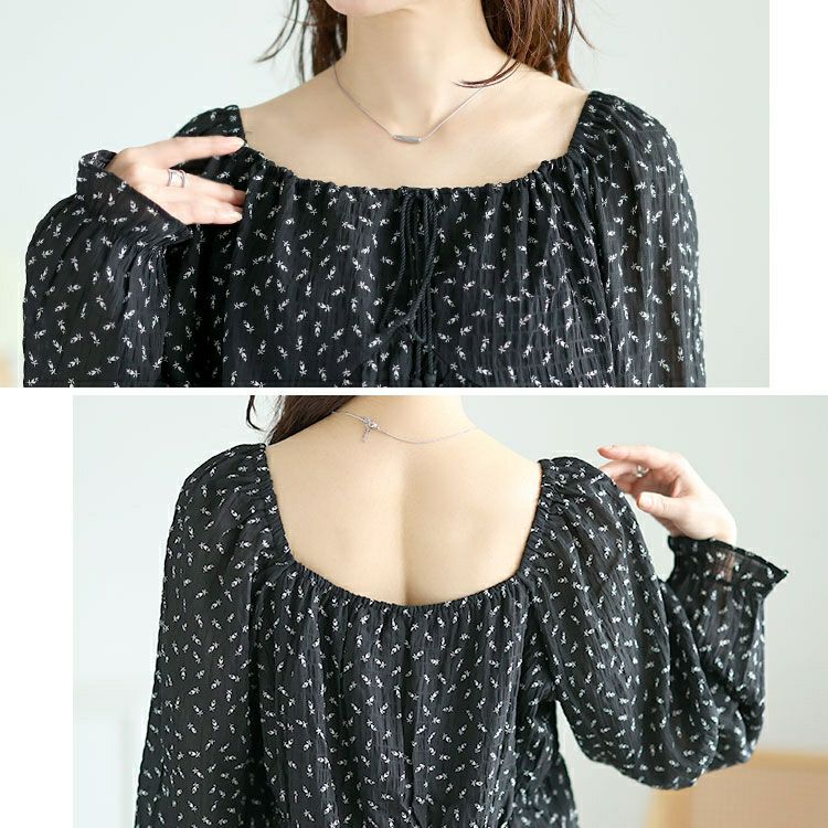 大きいサイズ レディース リボンシャーリング花柄ブラウス　goldy-1659 【メール便可】