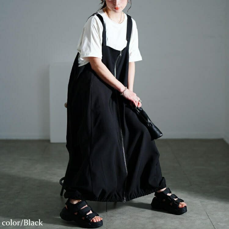 大きいサイズ レディース フロントZIPバルーンジャンパースカート　nw-25012