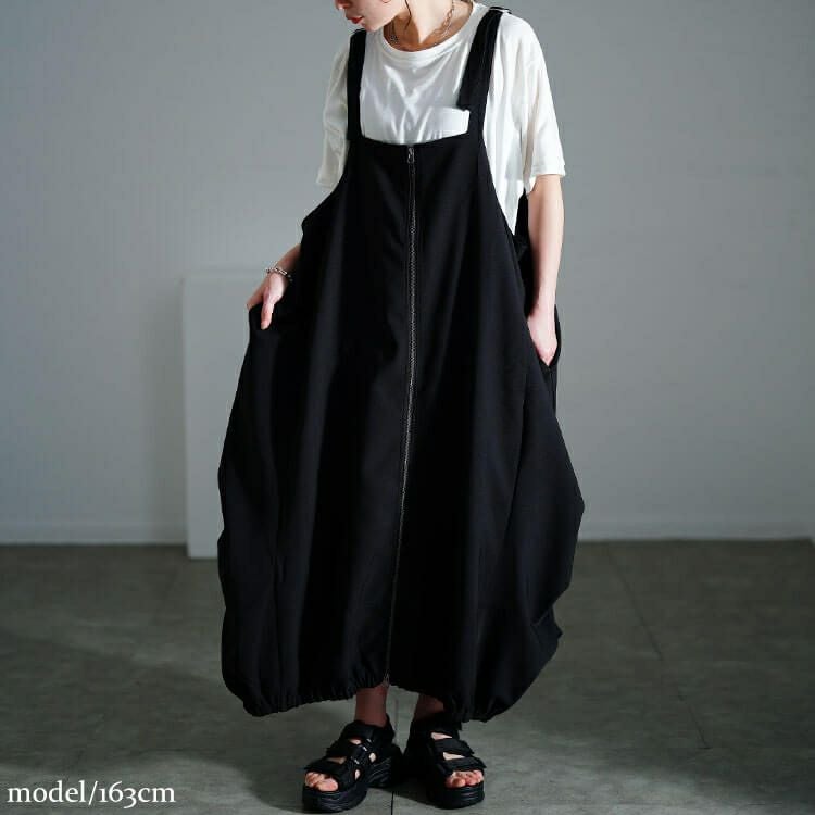 大きいサイズ レディース フロントZIPバルーンジャンパースカート　nw-25012