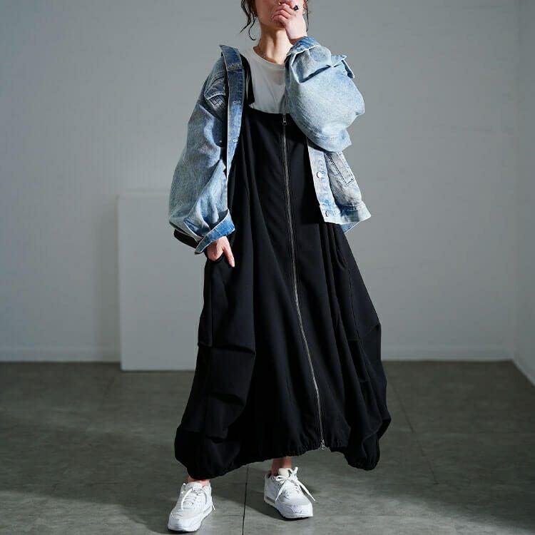 大きいサイズ レディース フロントZIPバルーンジャンパースカート　nw-25012