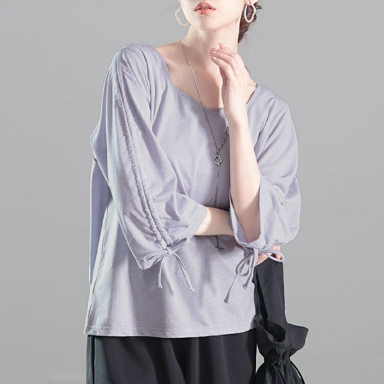 大きいサイズ レディース ダイヤモンドネック袖ドロストラメプルオーバー　fem-576【メール便可】