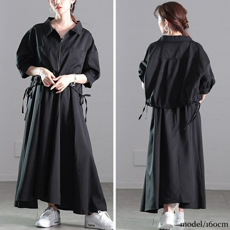 大きいサイズ レディース サイドリボンZIPジャケット＆キャミワンピース2点セット　nw-25015