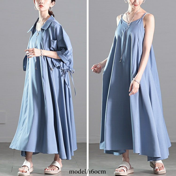 大きいサイズ レディース サイドリボンZIPジャケット＆キャミワンピース2点セット　nw-25015