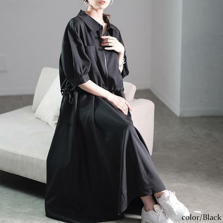 大きいサイズ レディース サイドリボンZIPジャケット＆キャミワンピース2点セット　nw-25015 ブラック