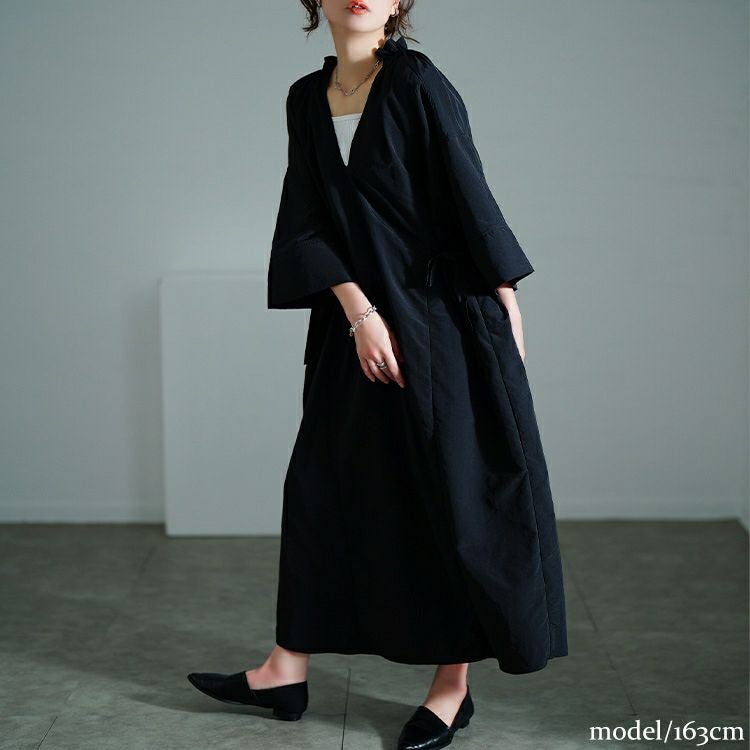 大きいサイズ レディース フリル襟サイドリボンナイロンワンピース　nw-25014【メール便可】