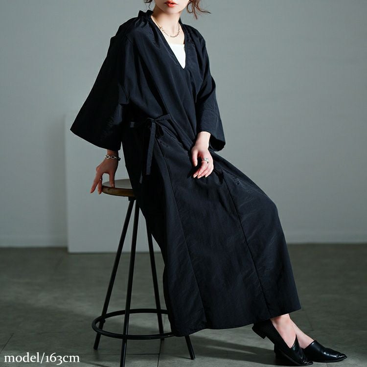 大きいサイズ レディース フリル襟サイドリボンナイロンワンピース　nw-25014【メール便可】