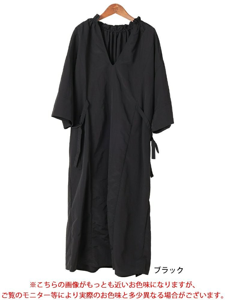 大きいサイズ レディース フリル襟サイドリボンナイロンワンピース　nw-25014【メール便可】