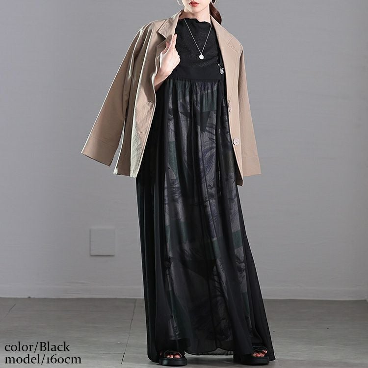 大きいサイズ レディース アート柄レイヤードサロペットワンピース　nw-25013