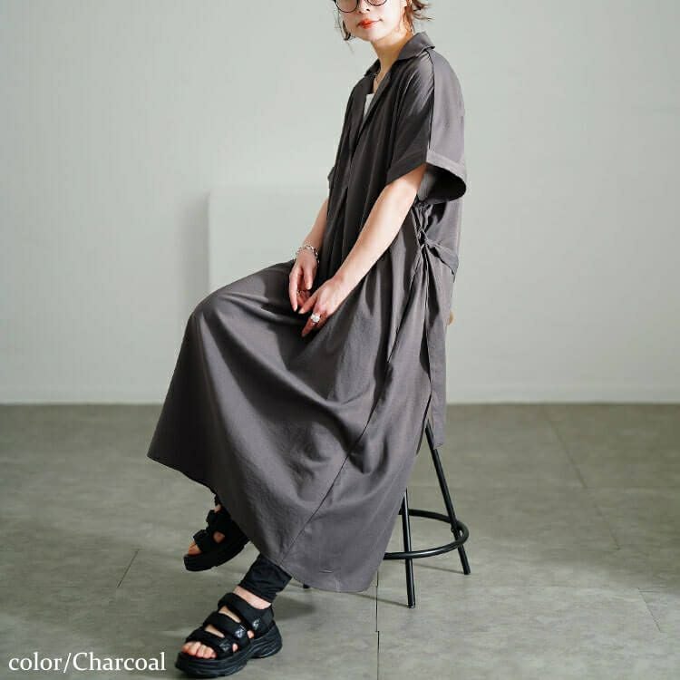 大きいサイズ レディース スキッパーシャツワンピース　nw-25007