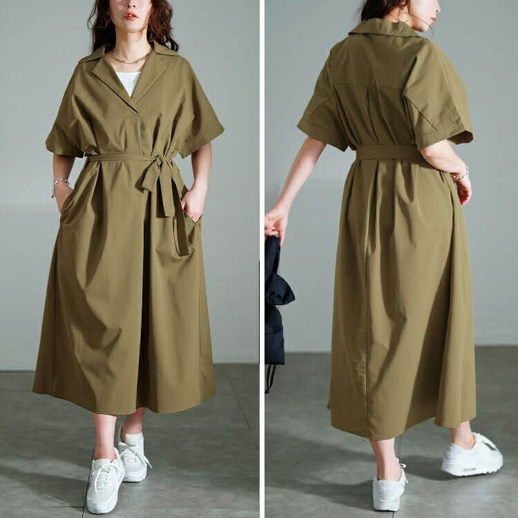 大きいサイズ レディース スキッパーシャツワンピース　nw-25007