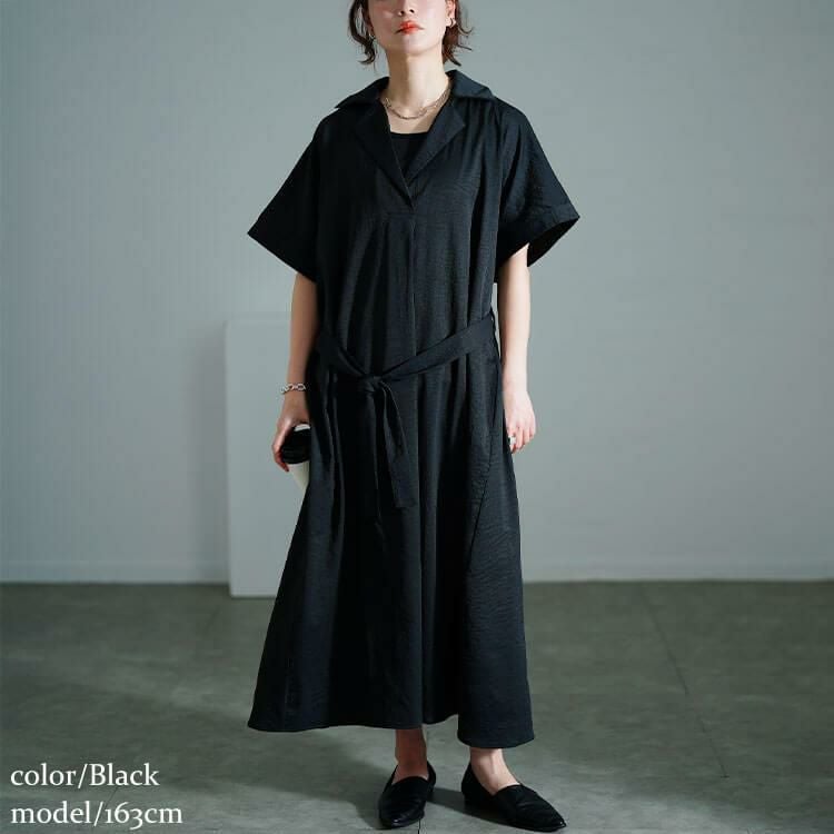 大きいサイズ レディース スキッパーシャツワンピース　nw-25007 ブラック